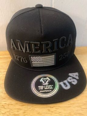 Top Level "America 1776" Black Snapback Hat with USA Patch